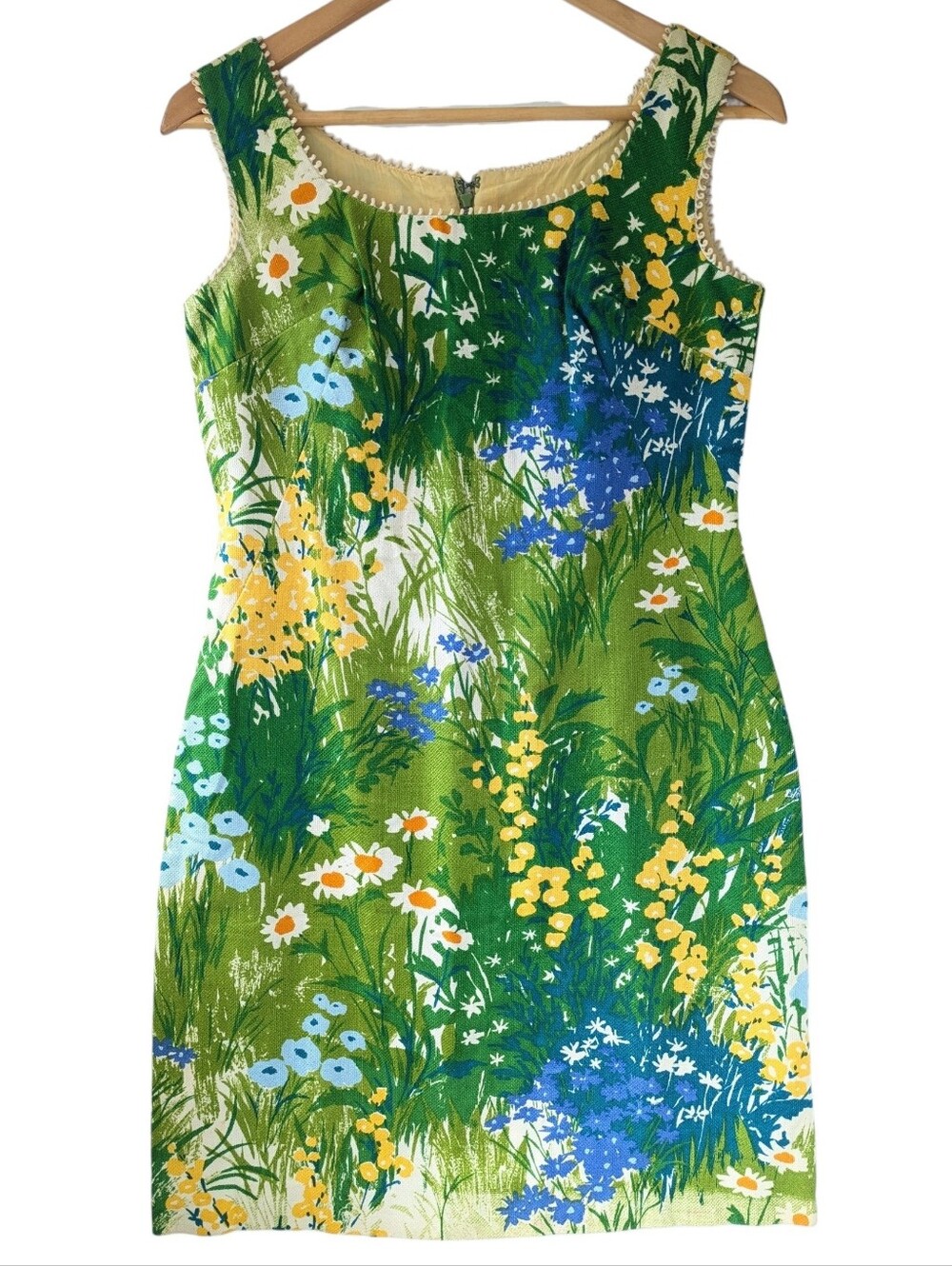 Vintage 60s Floral Barkcloth Mod Mini Shift Dress